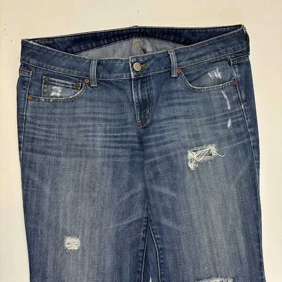 American Eagle Distressed Favorite Boyfriend Women's size 12 Dark Blue Jeans - Picture 2 of 4